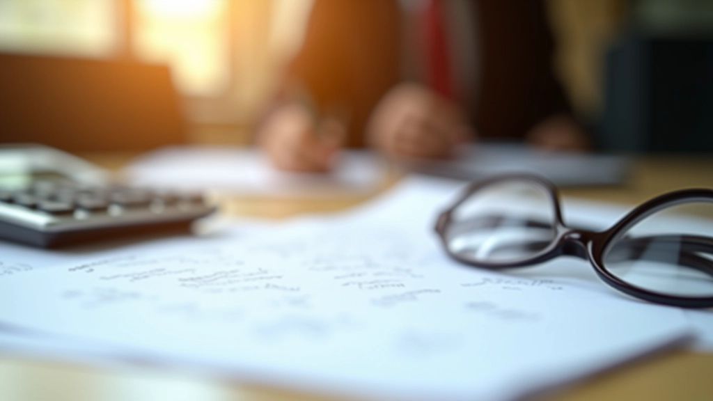 Documento de planificación de herencia sobre escritorio profesional con calculadora y gafas